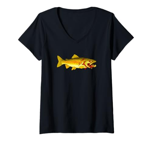 Damen Zombie Forellenfisch Angeln Fischer - Undead Scare Boo Spook T-Shirt mit V-Ausschnitt Damen Zombie Forellenfisch Angeln Fischer - Undead Scare Boo Spook T-Shirt mit V-Ausschnitt von Scary Halloween Spooky Apparel for Men Women by RJ