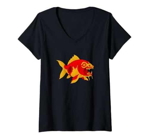 Damen Zombie Goldfisch Koi Fisch Tier - Untote Angst Boo Spook T-Shirt mit V-Ausschnitt von Scary Halloween Spooky Apparel for Men Women by RJ