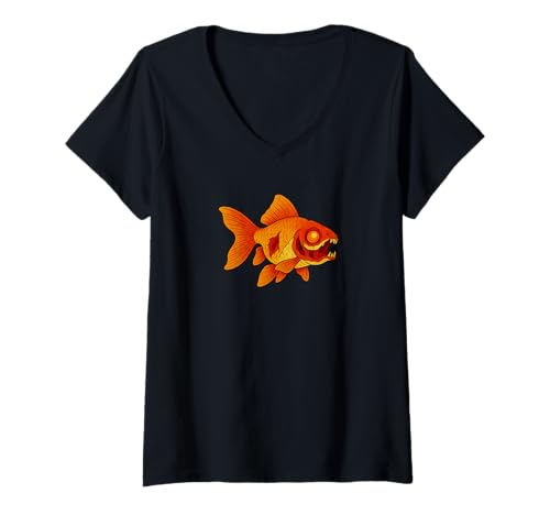 Damen Zombie Goldfisch Tier Haustier - Untote Schrecken Boo Spook T-Shirt mit V-Ausschnitt von Scary Halloween Spooky Apparel for Men Women by RJ