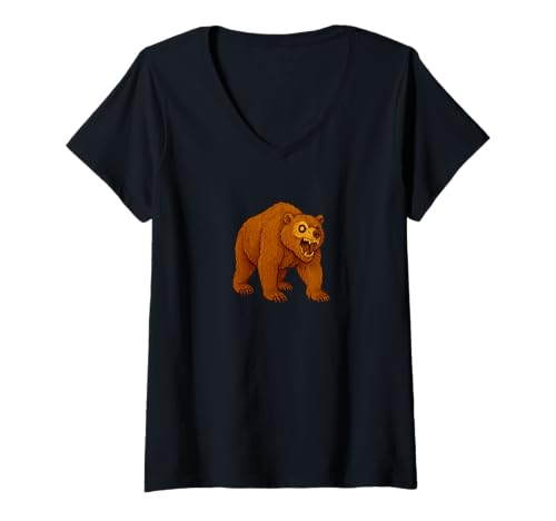Damen Zombie-Grizzly-Braunbär - Undead Scare Boo Spook T-Shirt mit V-Ausschnitt von Scary Halloween Spooky Apparel for Men Women by RJ