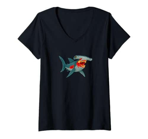 Damen Zombie Hammerhead Shark Animal - Undead Scare Boo Spook T-Shirt mit V-Ausschnitt von Scary Halloween Spooky Apparel for Men Women by RJ