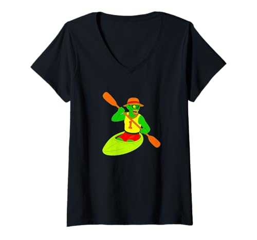 Damen Zombie Kayaker Kajak Kajak - Undead Scare Boo Spook T-Shirt mit V-Ausschnitt von Scary Halloween Spooky Apparel for Men Women by RJ