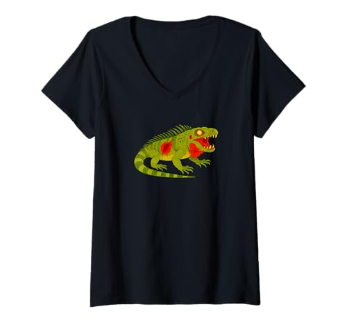 Damen Zombie Leguan Eidechse Reptil - Undead Scare Boo Spook T-Shirt mit V-Ausschnitt von Scary Halloween Spooky Apparel for Men Women by RJ