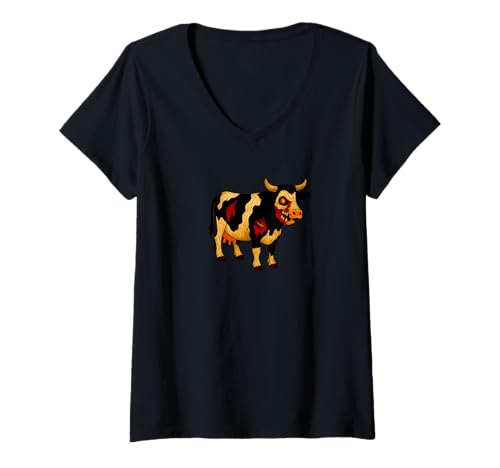 Damen Zombie-Milchviehfarm - Undead Scare Boo Spook T-Shirt mit V-Ausschnitt Damen Zombie-Milchviehfarm - Undead Scare Boo Spook T-Shirt mit V-Ausschnitt von Scary Halloween Spooky Apparel for Men Women by RJ