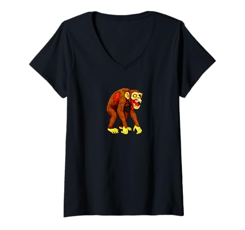 Damen Zombie Monkey Ape - Undead Scare Boo Spook T-Shirt mit V-Ausschnitt von Scary Halloween Spooky Apparel for Men Women by RJ