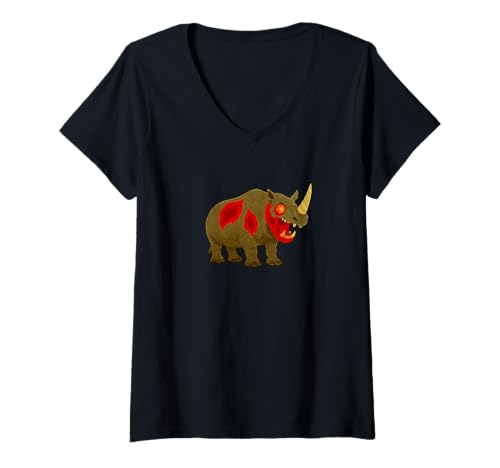 Damen Zombie Nashorn Nashorn Tier - Untote Angst Boo Spook T-Shirt mit V-Ausschnitt von Scary Halloween Spooky Apparel for Men Women by RJ