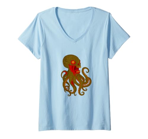 Damen Zombie-Oktopus-Meerestier — Undead Scare Boo Spook T-Shirt mit V-Ausschnitt von Scary Halloween Spooky Apparel for Men Women by RJ