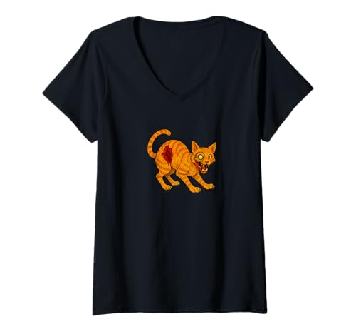 Damen Zombie Orange Tabby Cat — Undead Scare Boo Spook T-Shirt mit V-Ausschnitt Damen Zombie Orange Tabby Cat — Undead Scare Boo Spook T-Shirt mit V-Ausschnitt von Scary Halloween Spooky Apparel for Men Women by RJ