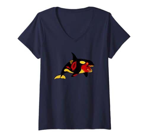 Damen Zombie Orca Wal Ozean Tier - Undead Scare Boo Spook T-Shirt mit V-Ausschnitt von Scary Halloween Spooky Apparel for Men Women by RJ
