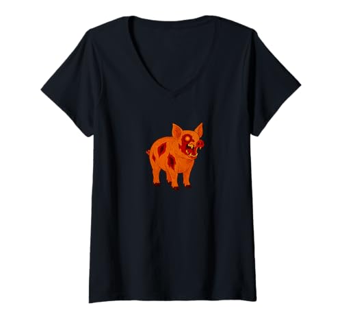 Damen Zombie Pig Farm Farmer Farming - Undead Scare Boo Spook T-Shirt mit V-Ausschnitt von Scary Halloween Spooky Apparel for Men Women by RJ