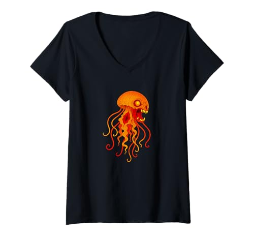 Damen Zombie Quallen Fisch Ozean Tier - Undead Scare Boo Spook T-Shirt mit V-Ausschnitt von Scary Halloween Spooky Apparel for Men Women by RJ
