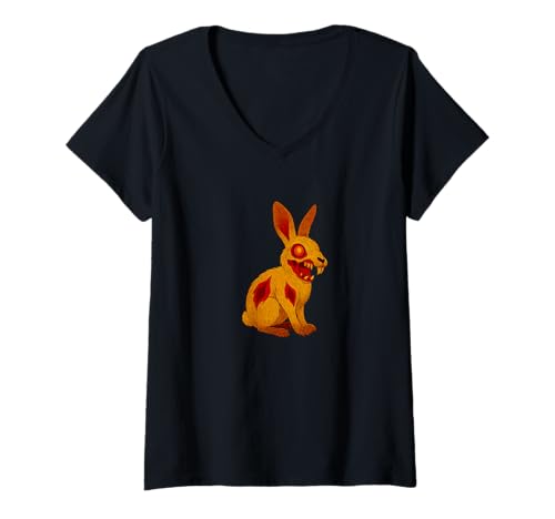 Damen Zombie Rabbit Hase Animal - Undead Scare Boo Spook T-Shirt mit V-Ausschnitt von Scary Halloween Spooky Apparel for Men Women by RJ