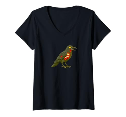 Damen Zombie Rabe Krähe Vogel - Untote Angst Boo Spook T-Shirt mit V-Ausschnitt Damen Zombie Rabe Krähe Vogel - Untote Angst Boo Spook T-Shirt mit V-Ausschnitt von Scary Halloween Spooky Apparel for Men Women by RJ