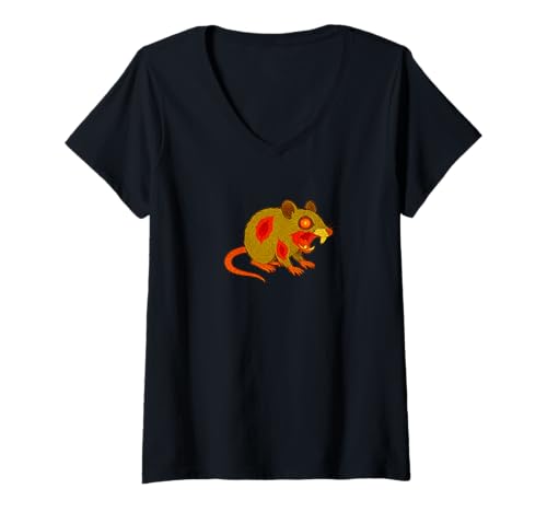 Damen Zombie Ratte Nager Tier - Untote Angst Boo Spook T-Shirt mit V-Ausschnitt von Scary Halloween Spooky Apparel for Men Women by RJ
