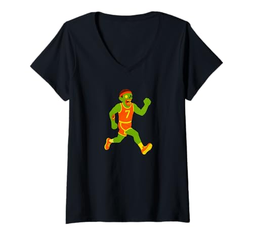 Damen Zombie Runner Running Run Leichtathletikfeld Undead Scare Boo Spook T-Shirt mit V-Ausschnitt von Scary Halloween Spooky Apparel for Men Women by RJ