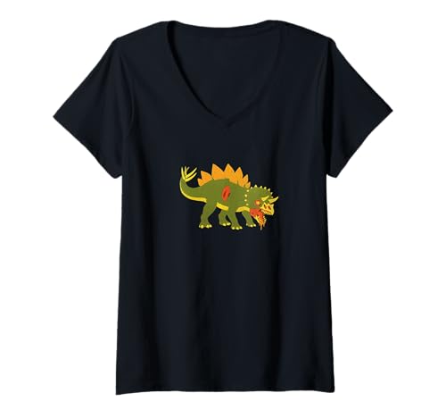 Damen Zombie Stegosaurus Dinosaurier Dino - Undead Scare Boo Spook T-Shirt mit V-Ausschnitt von Scary Halloween Spooky Apparel for Men Women by RJ