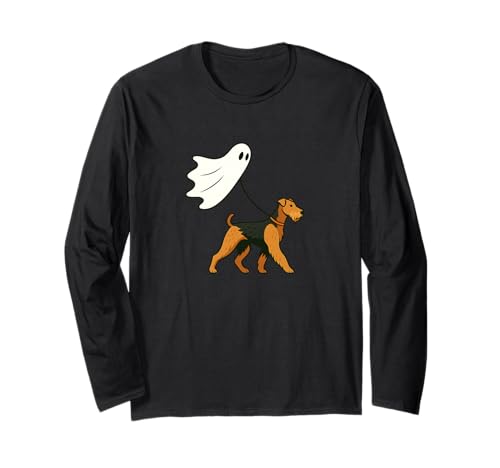 Flying Ghost Walking Airedale Terrier Hund – Hund Mama Papa Haustier Langarmshirt von Scary Halloween Spooky Apparel for Men Women by RJ