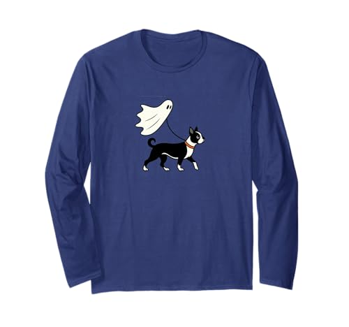 Flying Ghost Walking Boston Terrier Bostie – Hund Mama Papa Haustier Langarmshirt von Scary Halloween Spooky Apparel for Men Women by RJ