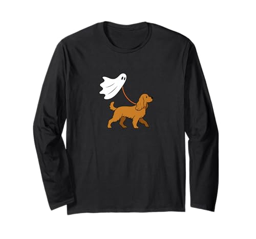 Flying Ghost Walking Cocker Spaniel Hund - Hund Mama Papa Haustier Langarmshirt von Scary Halloween Spooky Apparel for Men Women by RJ