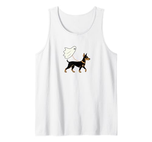 Flying Ghost Walking Min Pin Miniatur Pinscher Hund Mama Papa Tank Top von Scary Halloween Spooky Apparel for Men Women by RJ