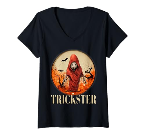 Damen Gruseliges Halloween Trickster erschreckende Satire Gruselghoul T-Shirt mit V-Ausschnitt Damen Gruseliges Halloween Trickster erschreckende Satire Gruselghoul T-Shirt mit V-Ausschnitt von Scary Halloween Trickster Sapphire Star