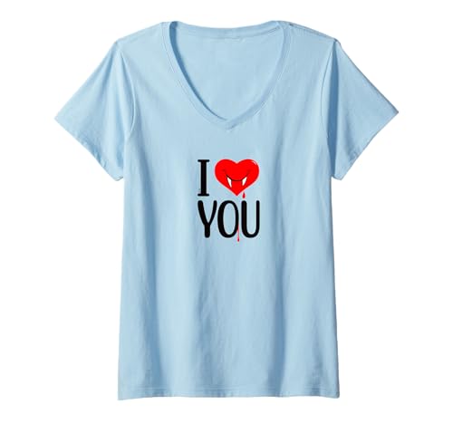 Damen I Love You Blutendes Herz lächelnd mit Zähnen T-Shirt mit V-Ausschnitt von Scary Halloween Valentine Love Tees