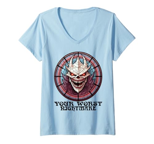 Damen Gruseliges Halloween Dein schlimmster Albtraum Gruseliger Ghul T-Shirt mit V-Ausschnitt von Scary Halloween Worst Nightmare Sapphire Star