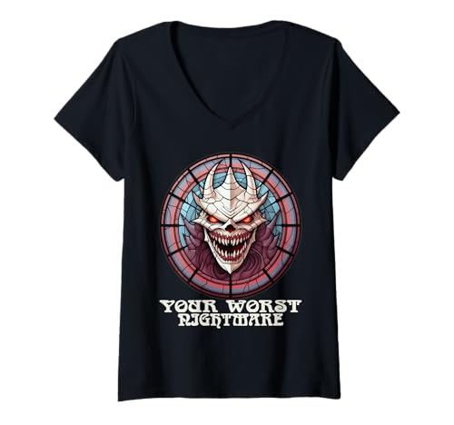 Damen Gruseliges Halloween Dein schlimmster Albtraum Gruseliger Ghul T-Shirt mit V-Ausschnitt von Scary Halloween Worst Nightmare Sapphire Star