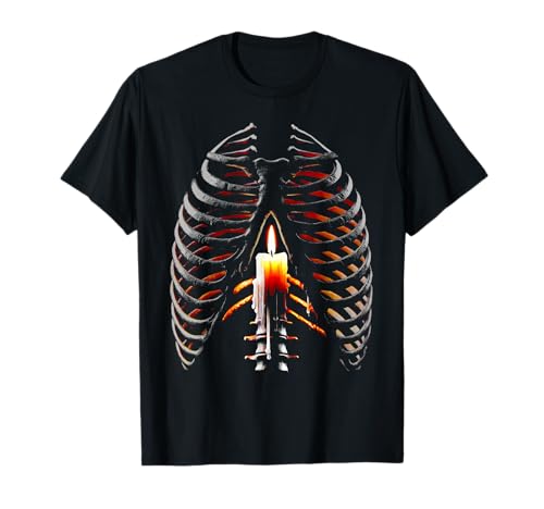 Kerze im Brustkorb dunkel gruselig Halloween Skelett Kostüm T-Shirt von Scary Horror Monster Eyes, Creepy Halloween Design