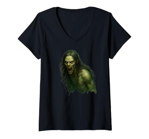 Damen Baak Water Spirit Assamesische Folklore, gestaltwandelndes Kunstdesign T-Shirt mit V-Ausschnitt von Scary Knight Clothing
