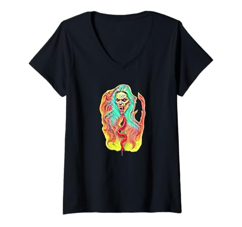 Damen Langsuyar Vampir Spirit Art Mythischer südostasiatischer Geist T-Shirt mit V-Ausschnitt von Scary Knight Clothing