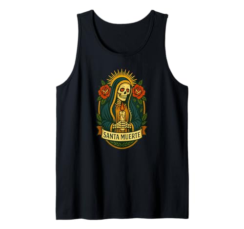 Santa Muerte Gebetskarte Kerze & Rosen Tank Top von Scary Knight Clothing