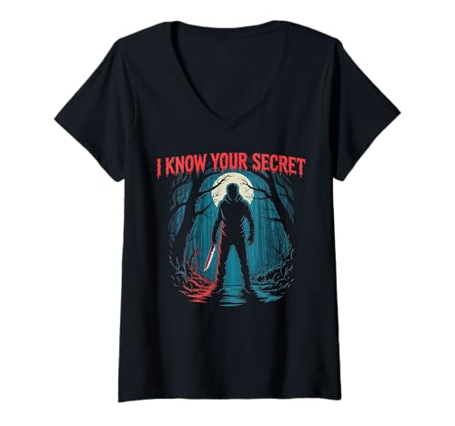 Damen Ich weiß, was du letzten Sommer Horror Movie Fan gemacht T-Shirt mit V-Ausschnitt Damen Ich weiß, was du letzten Sommer Horror Movie Fan gemacht T-Shirt mit V-Ausschnitt von Scary Retro Horror Thriller -Liebhaberkleidung