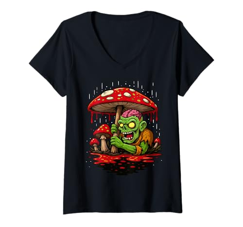 Damen Zombie Mushroom Spooky Cottagecore Halloween Gruselig T-Shirt mit V-Ausschnitt Damen Zombie Mushroom Spooky Cottagecore Halloween Gruselig T-Shirt mit V-Ausschnitt von Scary Zombie Mushroom Halloween