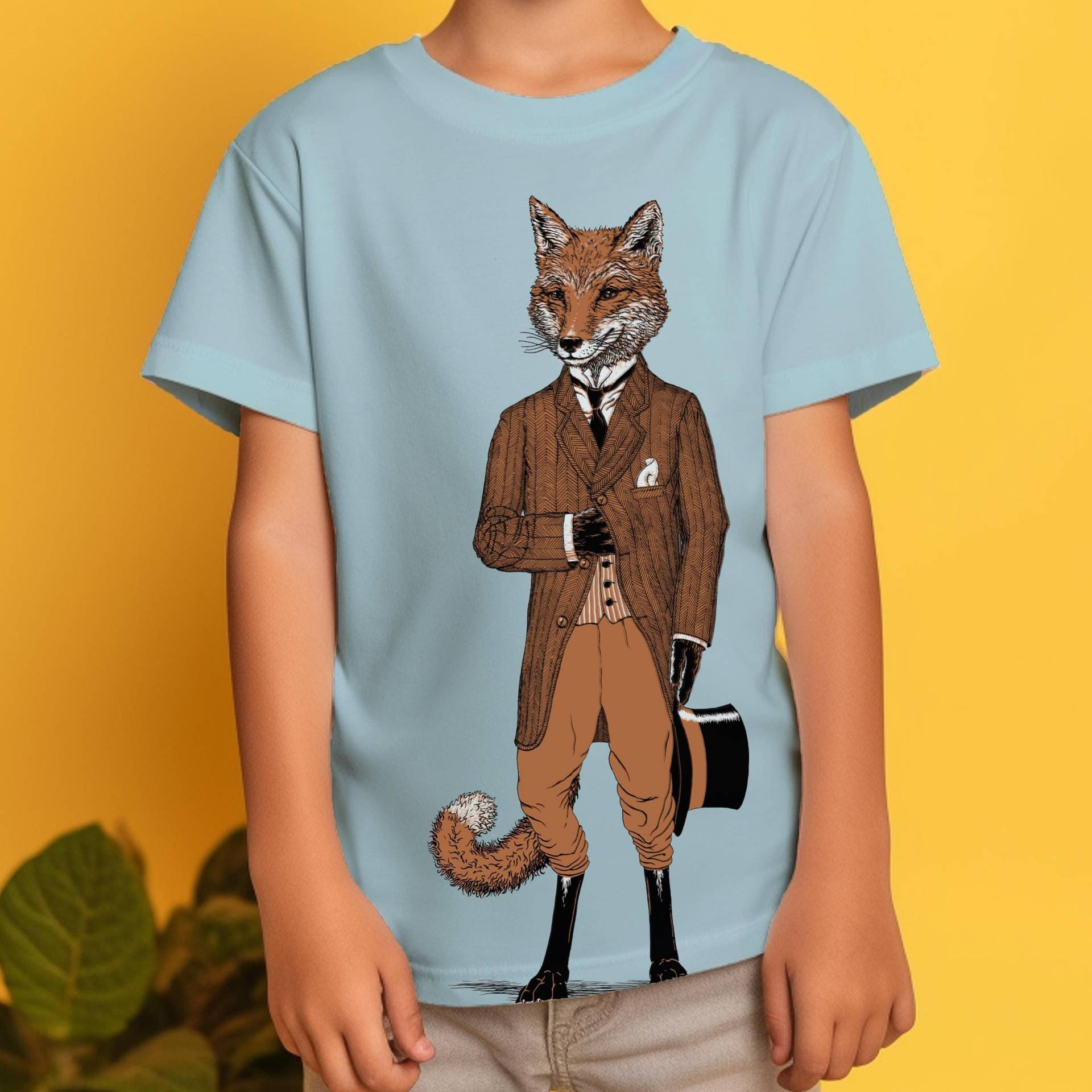 Adpper Fox Kinder T-Shirt Handgedrucktes Tier T-Shirt, Kindergeschenk, Tier-T-Shirt, in Anzugzeichnung von ScatterbrainTees