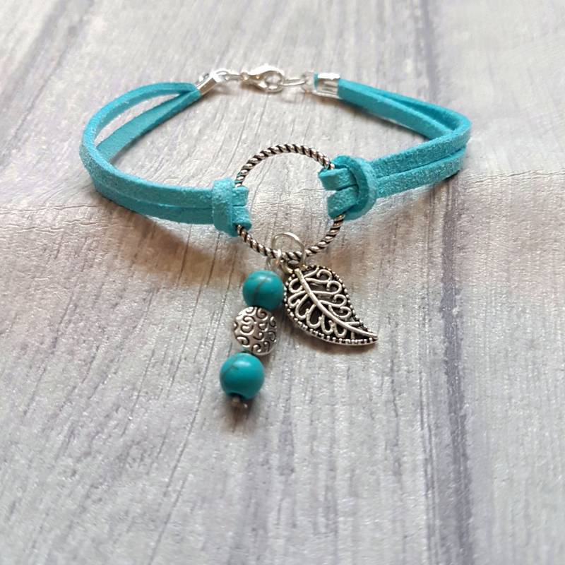 Blatt Bettelarmband, Türkis Armband, Edelstein Natur Schmuck Für Frauen, Lederarmband von ScatterlingDesigns