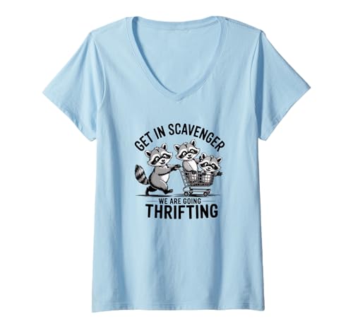 Damen Steig in Scavenger Wir gehen sparsam Lustiger Waschbär T-Shirt mit V-Ausschnitt Damen Steig in Scavenger Wir gehen sparsam Lustiger Waschbär T-Shirt mit V-Ausschnitt von Scavenger Thrifting