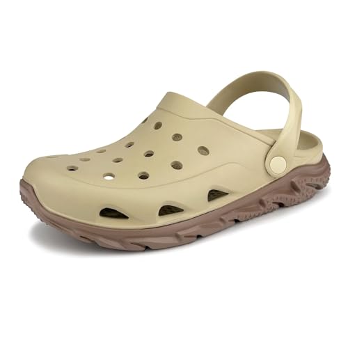 Unsex, Garten-Clogs für Damen und Herren, mit Fußgewölbeunterstützung, leicht, Schlupf-Pantoletten mit doppelter Farbe, rutschfeste Sandale für Outdoor, Strand, Garten, Pool, Indoor, Khaki/Braun, 9 Unsex, Garten-Clogs für Damen und Herren, mit Fußgewölbeunterstützung, leicht, Schlupf-Pantoletten mit doppelter Farbe, rutschfeste Sandale für Outdoor, Strand, Garten, Pool, Indoor, Khaki/Braun, 9 von Scecocrs