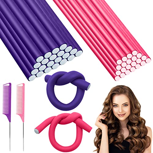 Scettar 40 Stück Schaumstoff Locken Ohne Hitze, Flexible Papilotten Grosse Locken,70mm Lang Lockenwickler über Nacht mit 2 Stahl Kamm, Heatless Curls für Damen Mädchen Lang und Kurz Haar von Scettar