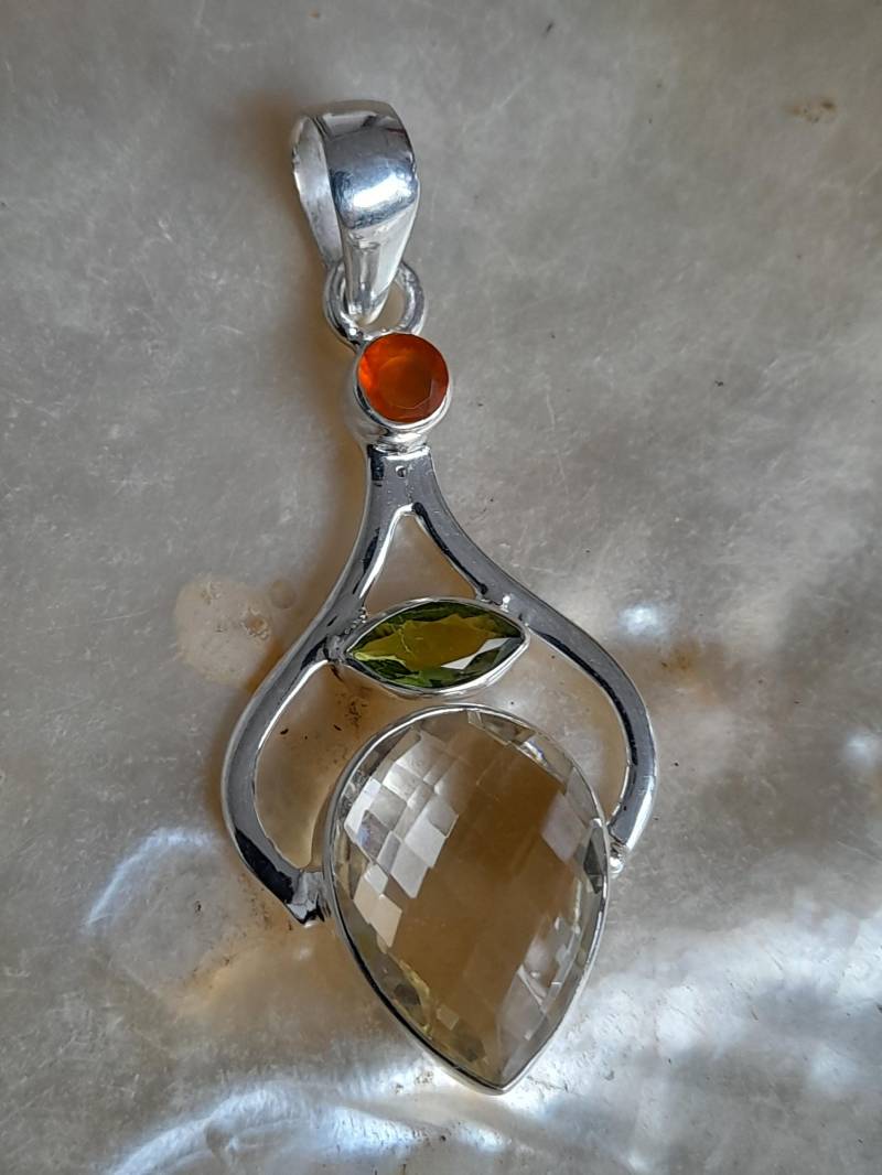 Anhänger 925 Er Sterling Silber Mit Citrin, Peridot Und Karneol von Schabanag