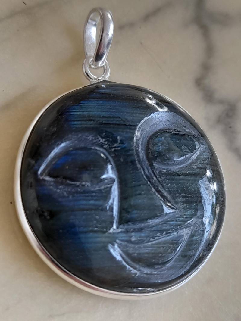 Anhänger Aus 925 Er Sterling Silber, Labradorit Mond Gesicht von Schabanag