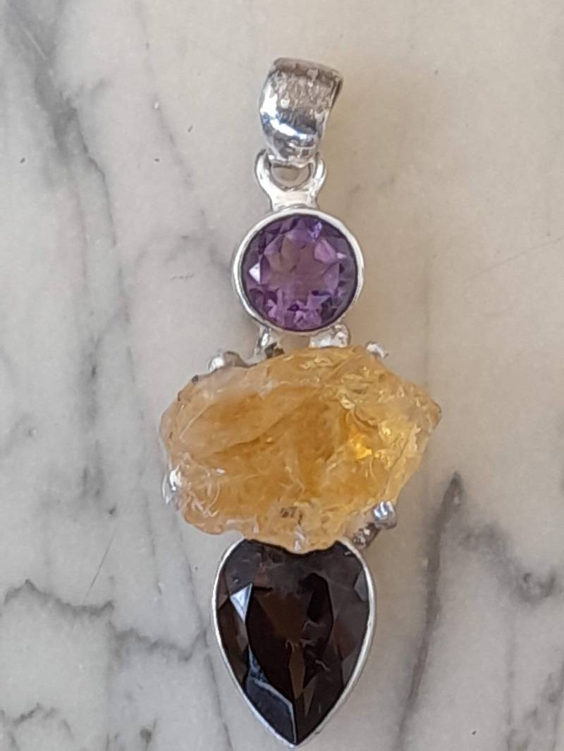 Anhänger Kette 925Er Sterling Silber Amethyst - Citrin Rauchquarz von Schabanag