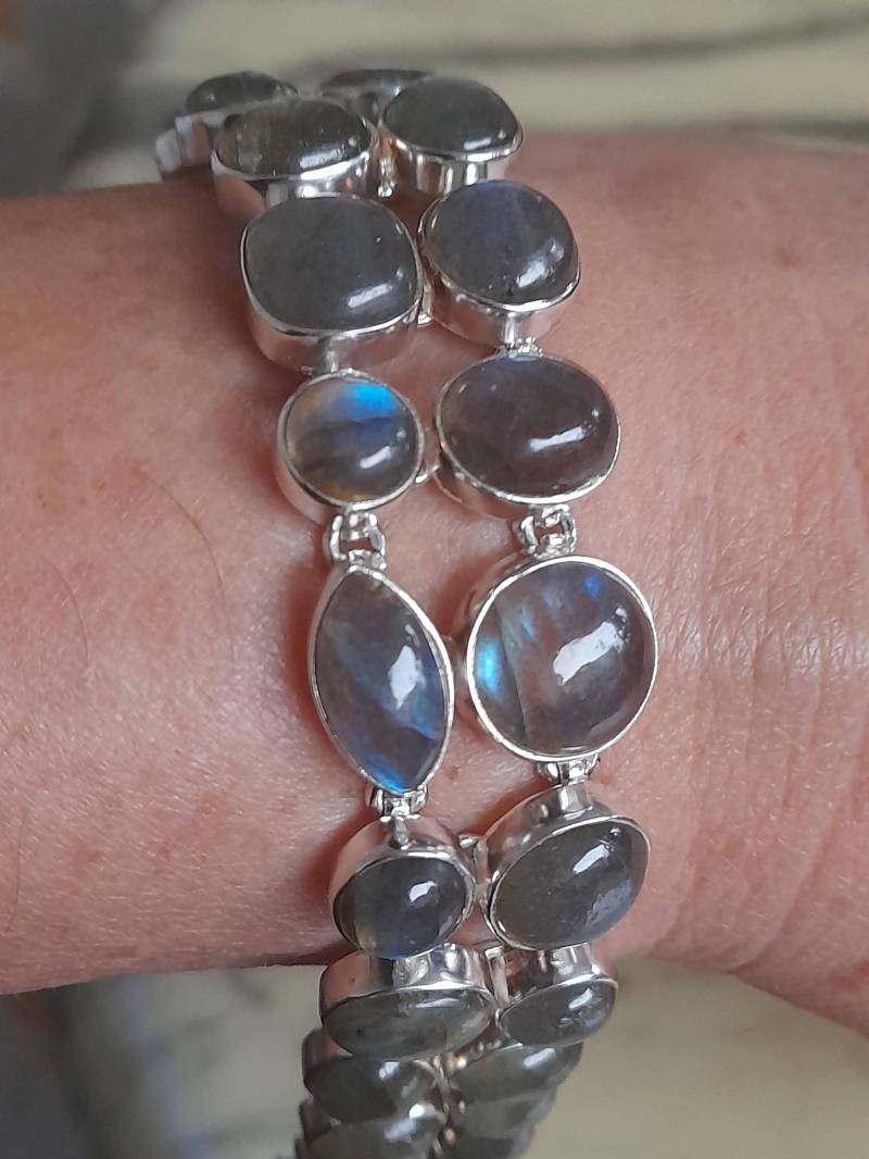 Armband 925 Er Sterling Silber Mit 26 Labradorit Steinen von Schabanag