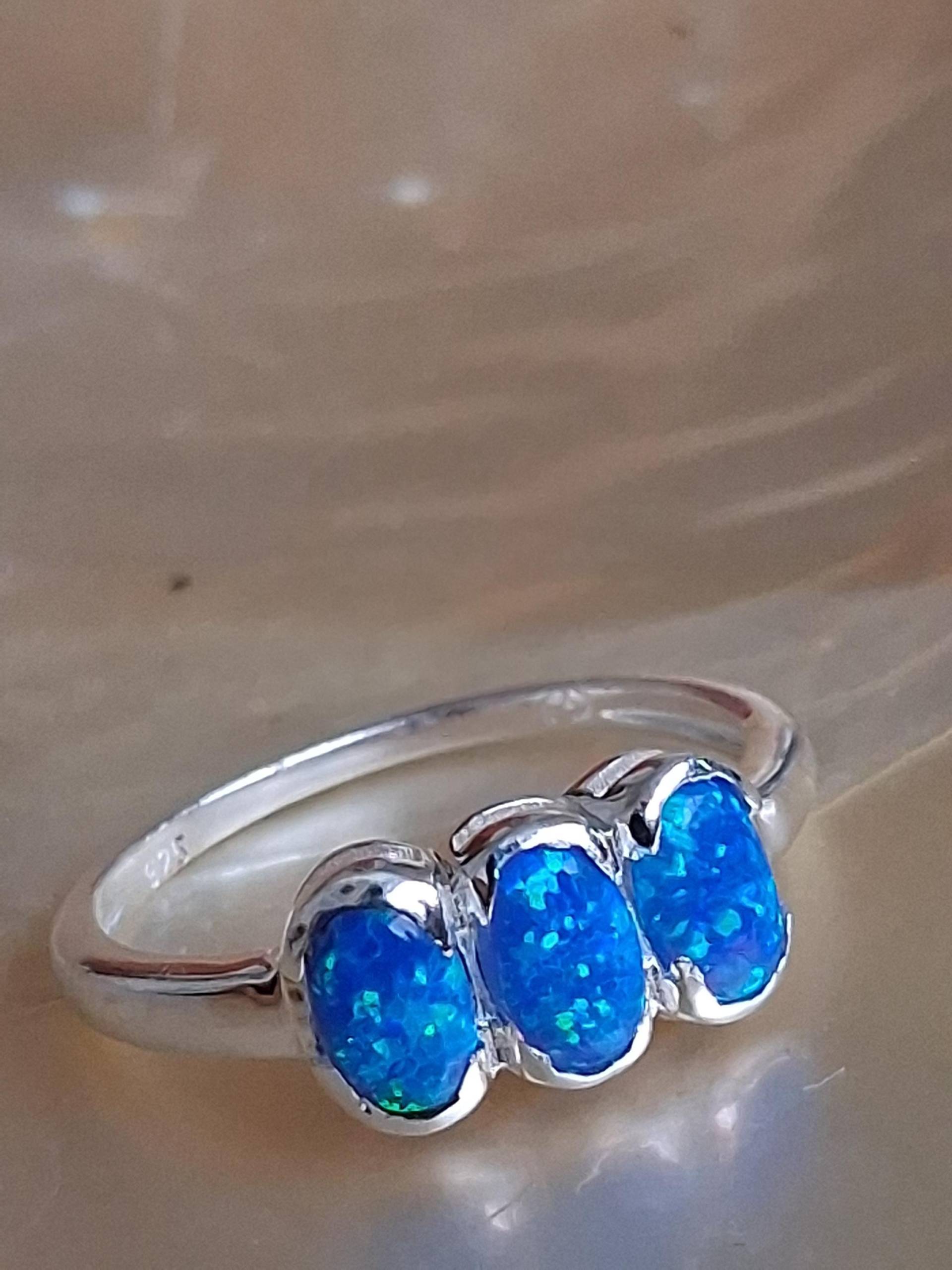 Designer Ring Silber Blauer Opal Größe 57 von Schabanag