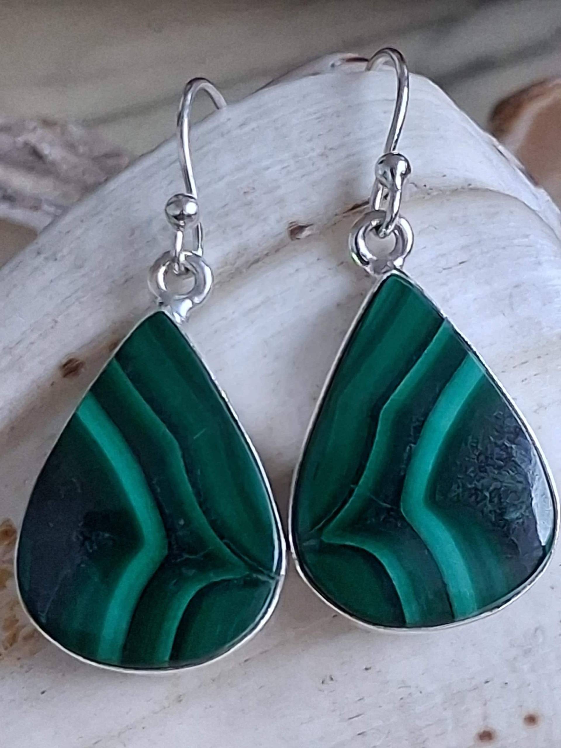Hängeohrringe 925 Er Sterling Silber Malachit von Schabanag