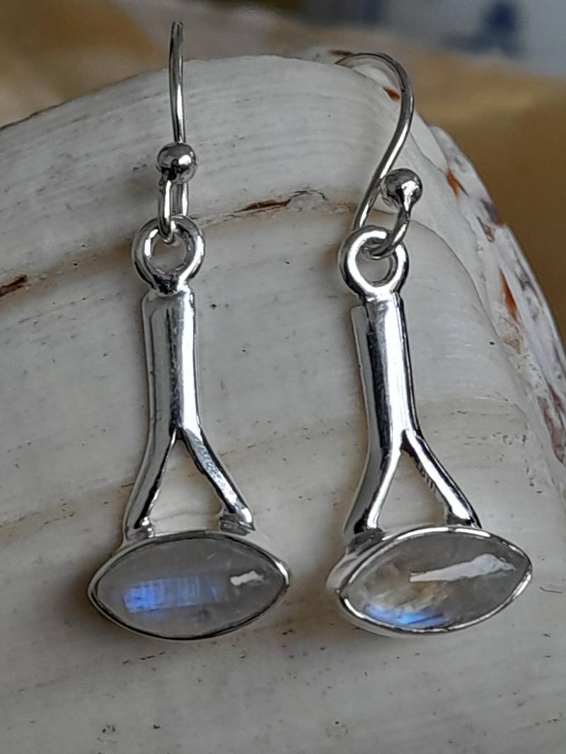 Hängeohrringe Ohrringe Ohrhänger Silber Mondstein von Schabanag