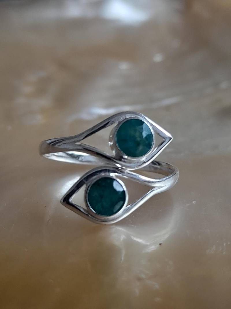 Ring 925 Er Sterling Silber Geschwungen Mit Grünen Achat Steinen Größe 58 von Schabanag