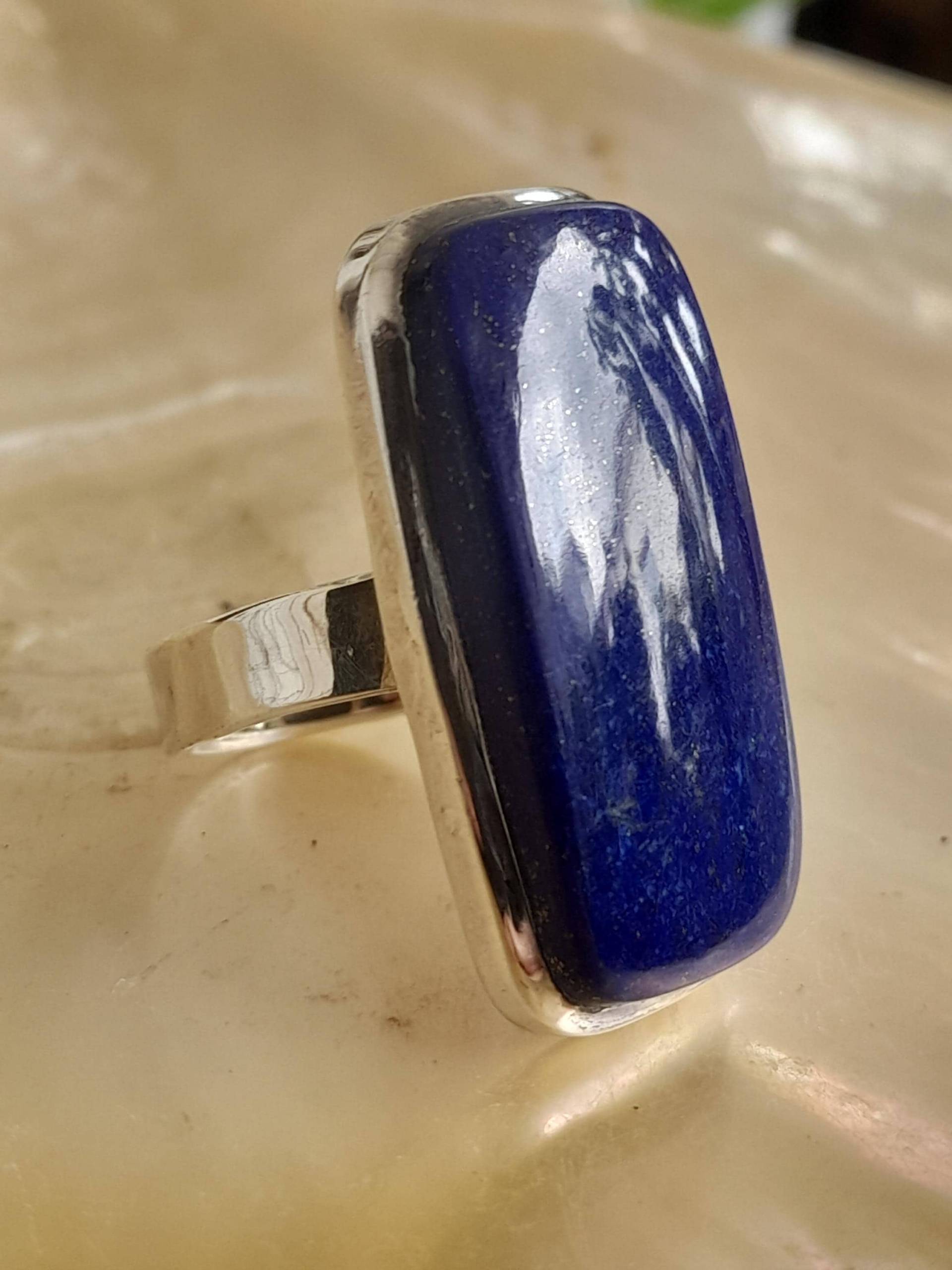 Ring 925 Er Sterling Silber Mit Einem Großen Lapis Lazuli Gr. 56 Verstellbar von Schabanag