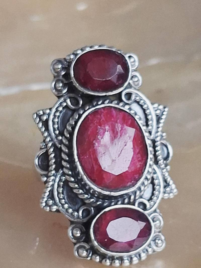 Ring 925 Er Sterling Silber Mit Rubin Rotem Aventurin Gr. 52 von Schabanag