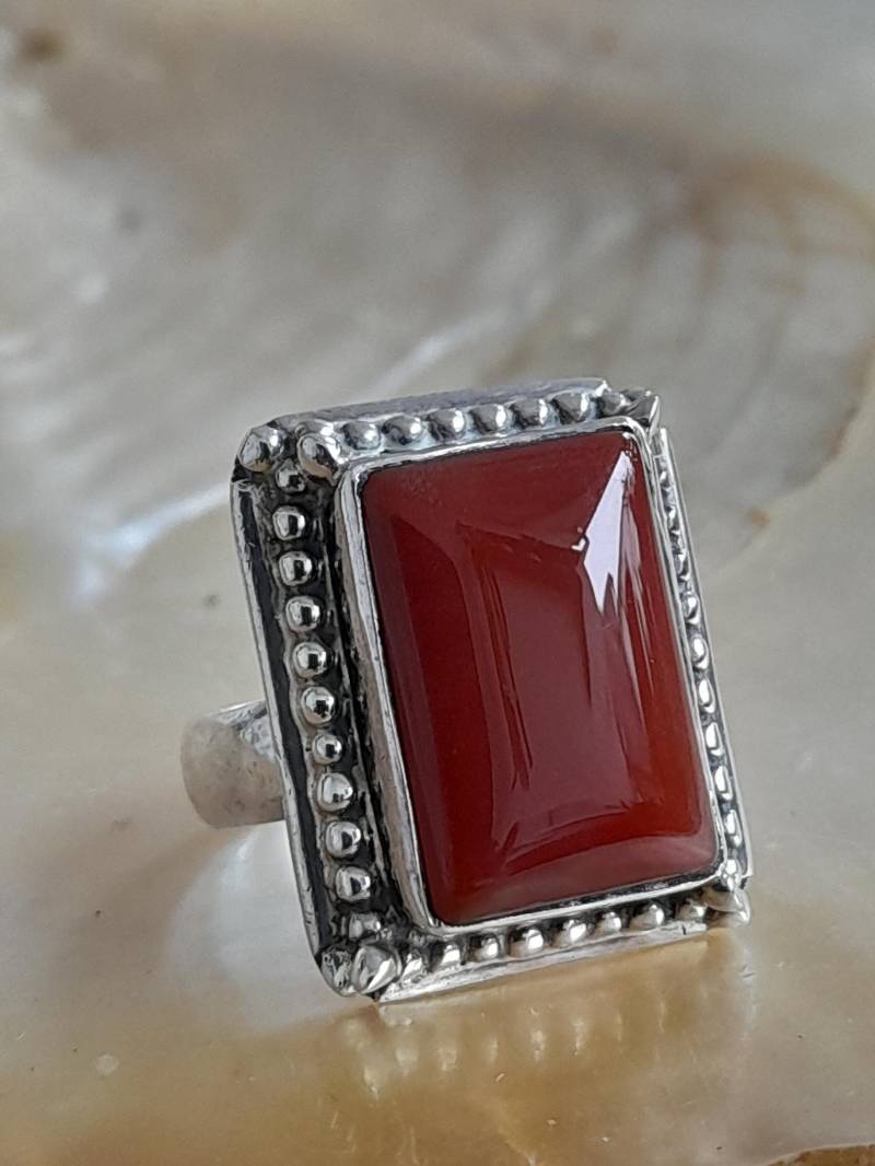 Ring 925 Er Sterling Silber Rechteckig Mit Karneol Größe 57, 5 von Schabanag